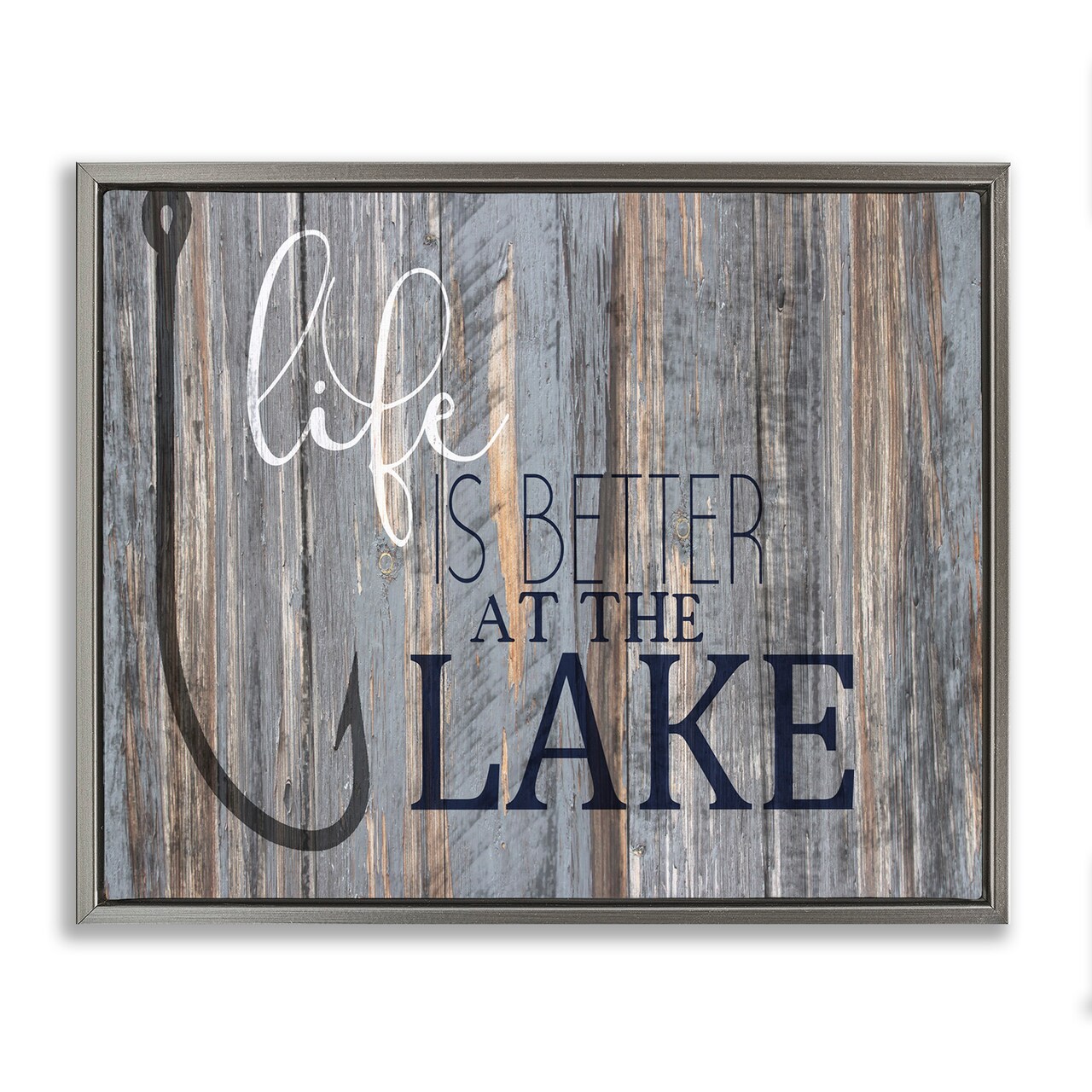 Stupell Industries Lakehouse Cabin Nautical Phrase Framed Floater Canvas Wall Art
